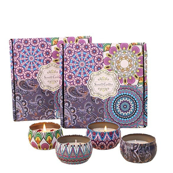 4 Pack Bohemian Scented Candle Gift Set Natural Soy Wax Aromatherapy Candle for Home Decor and Holiday Gifts