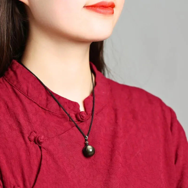 Natural Colorful Eye Black Obsidian Fortune Pendant