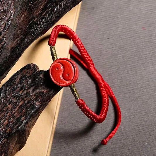Taoist Bagua Yin-Yang Vermilion Red Rope Bracelet