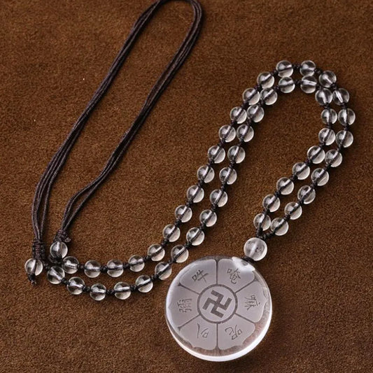 White Crystal Six-Word Proverb Pendant