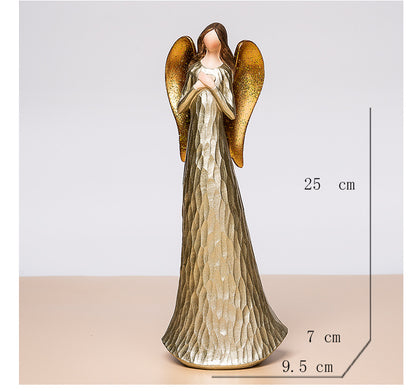 Golden Heart Angel Resin Figurine – 25cm Decorative Statue