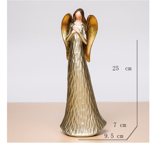 Golden Heart Angel Resin Figurine – 25cm Decorative Statue