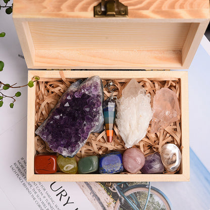 Healing Crystal Set with Amethyst Cluster & 7 Chakra Stones
