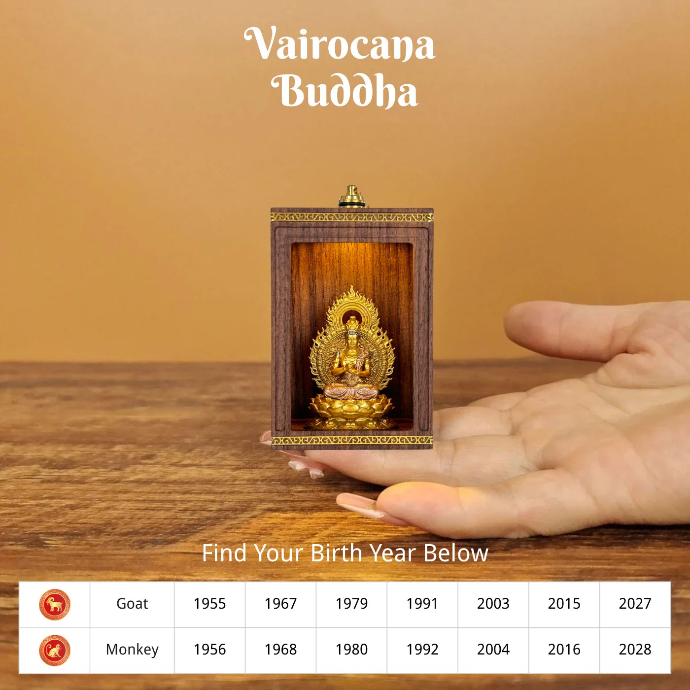「2026 Horse Year: Find Your Eternal Guardian 」 Handcrafted Solid Walnut LED Buddha Shrine | Personal Zodiac Protector Set