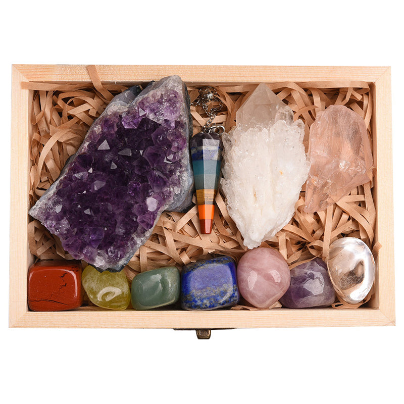 Healing Crystal Set with Amethyst Cluster & 7 Chakra Stones
