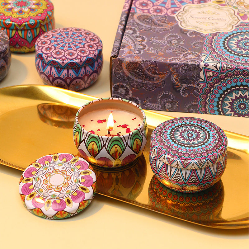 4 Pack Bohemian Scented Candle Gift Set Natural Soy Wax Aromatherapy Candle for Home Decor and Holiday Gifts