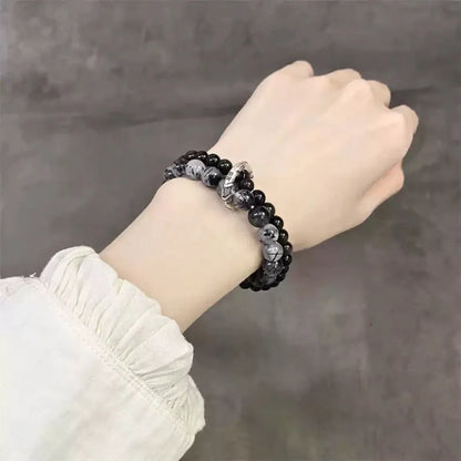 Black Hair Quartz & Goldstone Double-Layer Bracelet