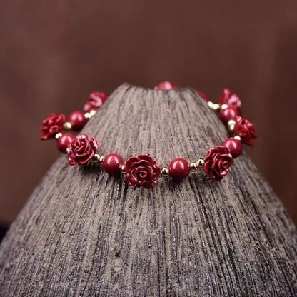 Cinnabar Rose Flower Fortune Bracelet - For Good Luck and Energy