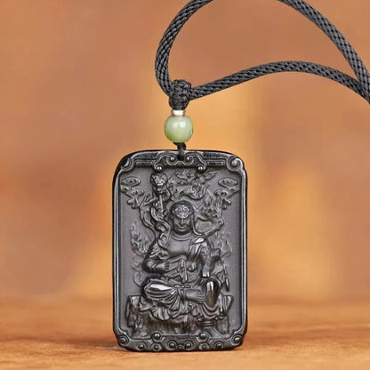 Feng Shui Black Obsidian Birthstone Buddha Pendant