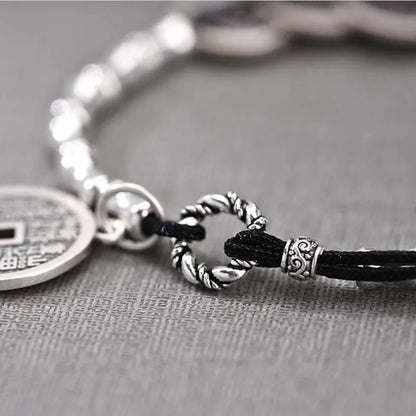 Five Emperor Coins Triple Feng Shui Bracelet - Bamboo Node, Auspicious Clouds, Money Attracting