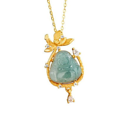 Golden Lotus Maitreya Buddha Necklace - For Prosperous Career
