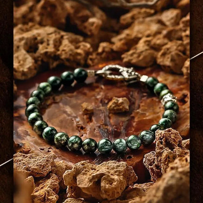 Green Seraphinite Dragon Scale Bracelet - Mysterious Power & Victory Over Adversity