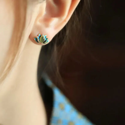 Lotus Hetian Jade Earrings - Symbolizing Elegance and Purity