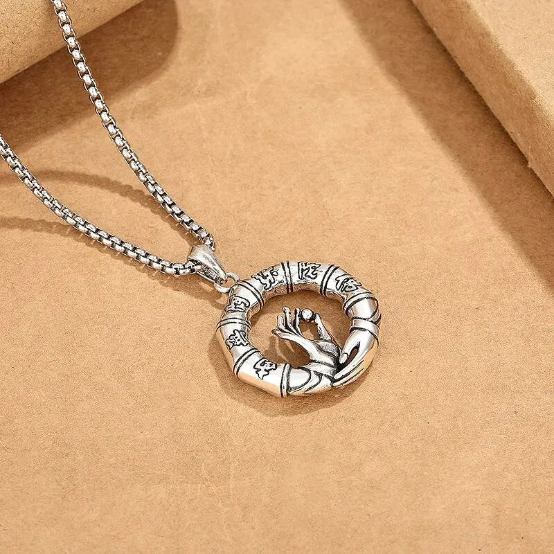Namo Amitabha Buddha Hand Necklace - Six-Syllable Mantra