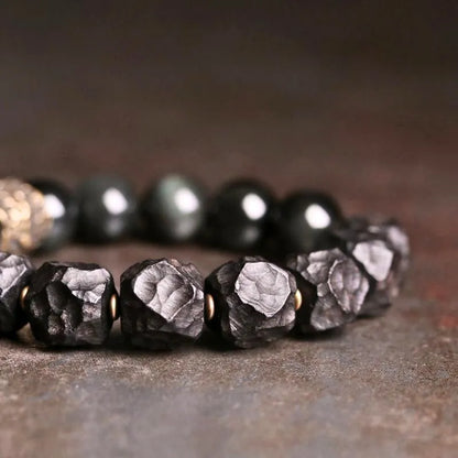 Natural Freeform Black Ebony & Black Obsidian Bead Bracelet