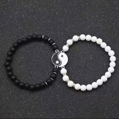 Natural Frosted Glass Yin Yang Bagua Tai Chi Bracelet - Perfect for Couples