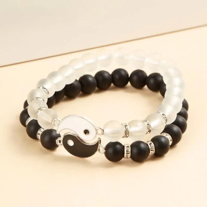Natural Frosted Glass Yin Yang Bagua Tai Chi Bracelet - Perfect for Couples