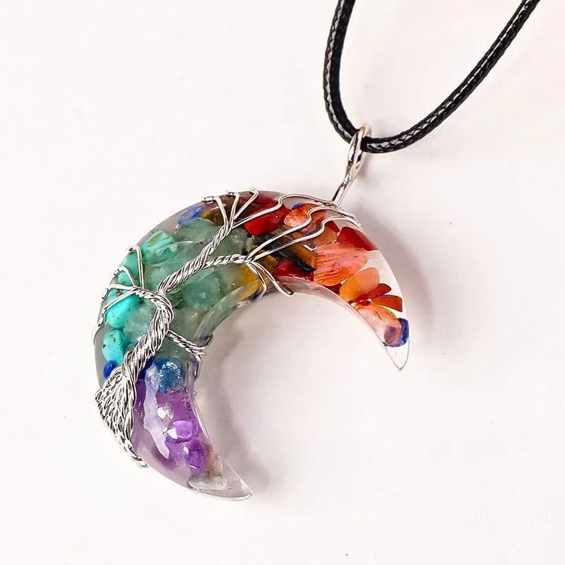 Natural Multi-Color Moonstone Tree of Life Wire-Wrapped Pendant