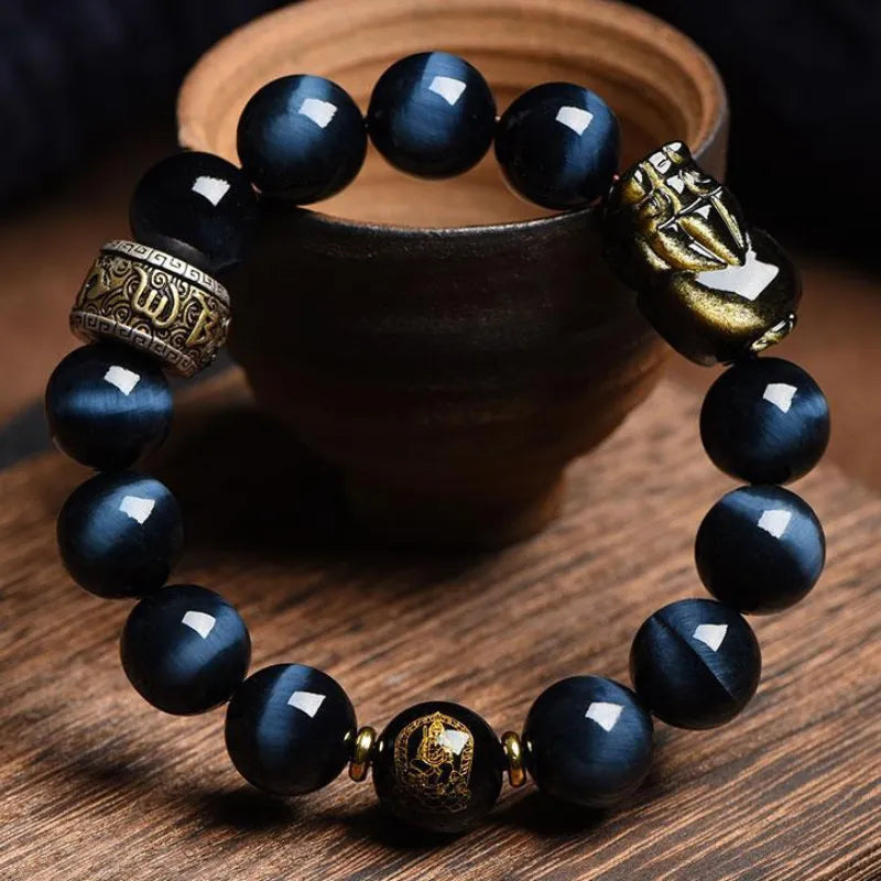 Pixiu Tiger's Eye Trinity Bracelet The Energy Chain for Happiness, Fulfillment, and a Colorful Life