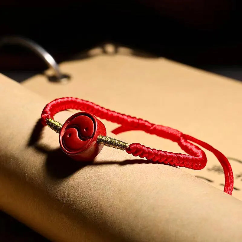 Taoist Bagua Yin-Yang Vermilion Red Rope Bracelet