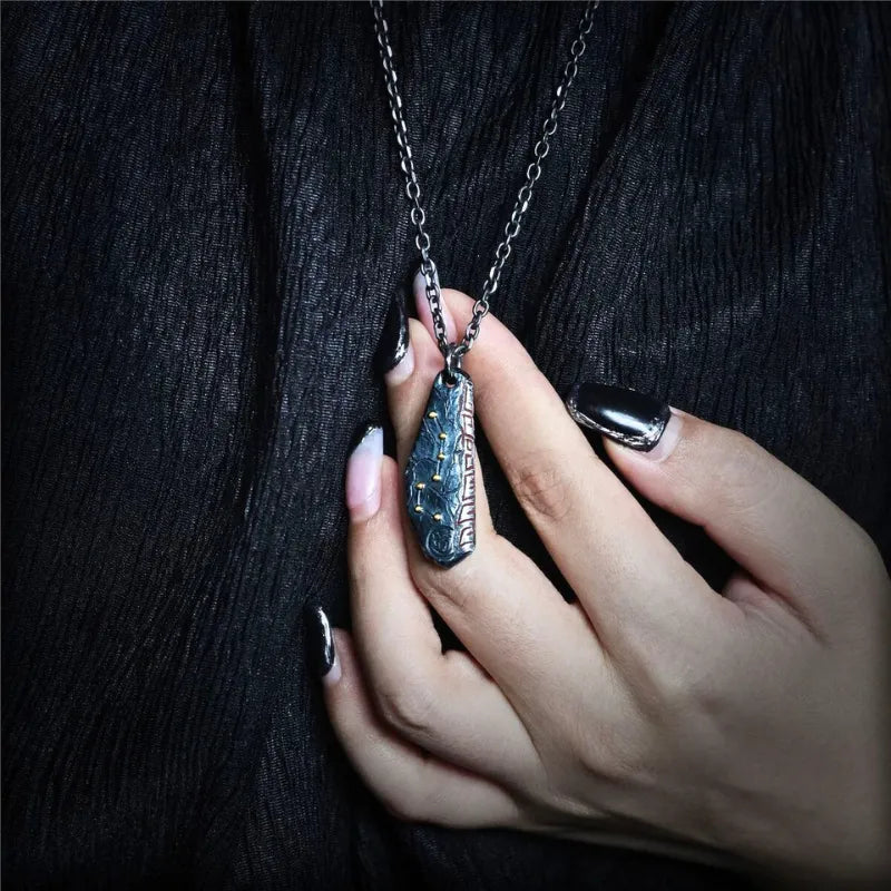 Taoist Beidou Seven Stars Gilded Sterling Silver Handcrafted Vermilion Inlay Necklace