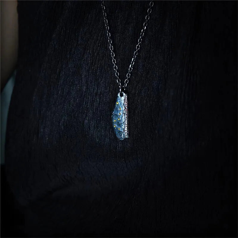 Taoist Beidou Seven Stars Gilded Sterling Silver Handcrafted Vermilion Inlay Necklace