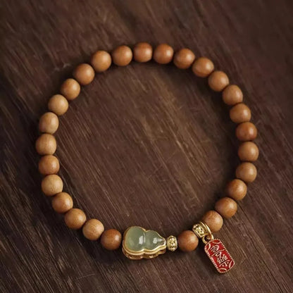 Taoist Feng Shui Sandalwood Jade Gourd Bracelet - For Harmony & Protection