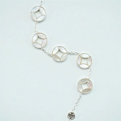 Taoist Five Emperor Coins & Mother-of-Pearl Bead Bracelet - Versatile, Pure, and Perfect for Couples