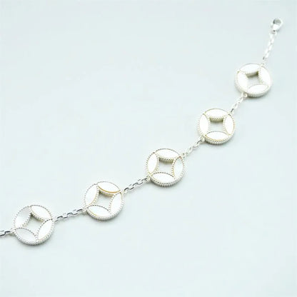 Taoist Five Emperor Coins & Mother-of-Pearl Bead Bracelet - Versatile, Pure, and Perfect for Couples
