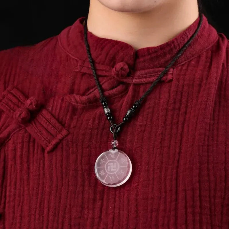 White Crystal Six-Word Proverb Pendant